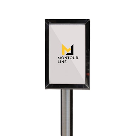 SignFrame Floor Standing 7x11V Satin Steel PLEASE WAIT NEXT ASSOCIATE